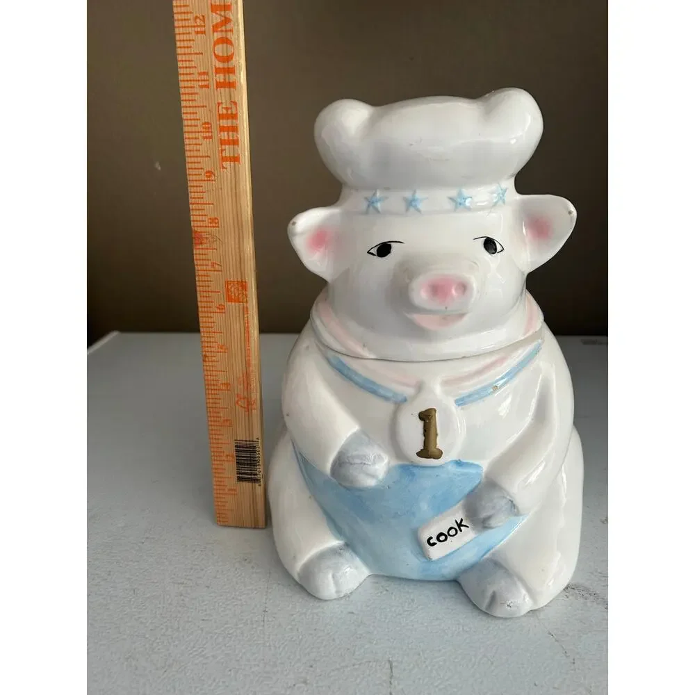 Vintage 1998 Ceramic Pig Chef Cookie Jar Country Farmhouse Kitchen Décor